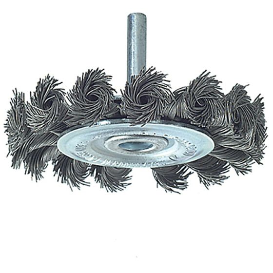 Knotted Wheel Brush with Shank 75 x 8mm 0.50 Steel Wire by Lessmann - 417.198.07