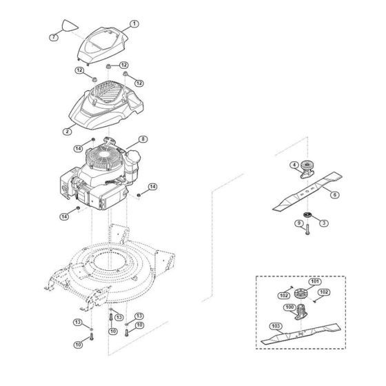 Engine and Blade for Viking MB 2.2 RT