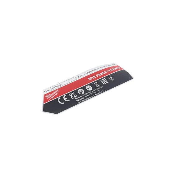 Rating Plate for Milwaukee M18FSAGV115XPDB Angle Grinder - OEM No. 4931479409
