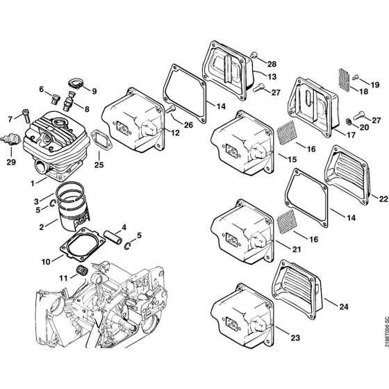 Cylinder & Muffler for Stihl MS650