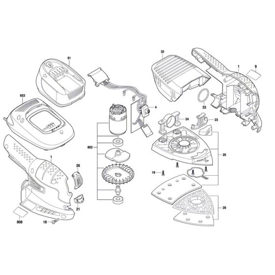 Cordless Multi Sander Assembly