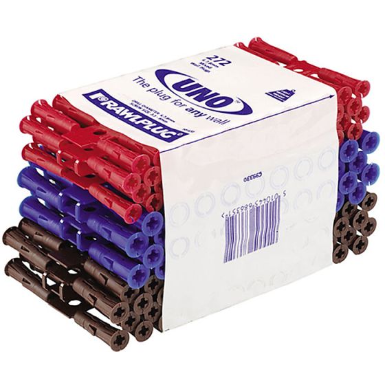 Uno Plugs Trade Mixed Pack of 272 + 1 Drill Bit by Rawlplug - 68-636 TRADE PACK