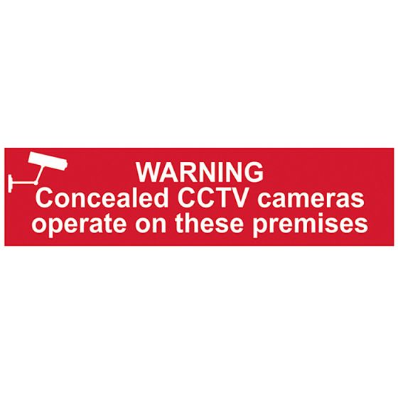 Warning Concealed CCTV Cameras Operate On These Premises - PVC 200 x 50mm by Scan - 5254