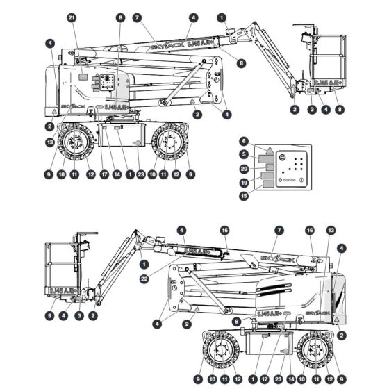 Labels - Left and Right Sides for Skyjack SJ45 AJEplus Articulating Boom