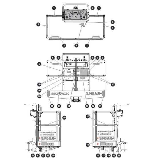 Labels - Platform  for Skyjack SJ45 AJEplus Articulating Boom