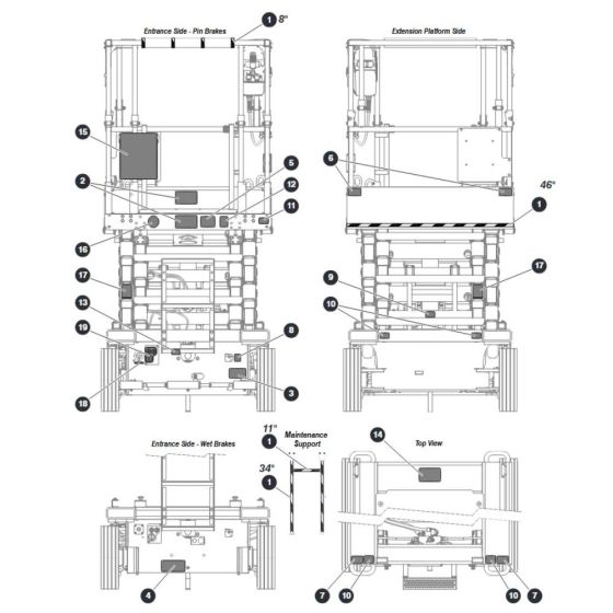 Labels - Front, Back & Top for Skyjack SJ4726 DC Scissor Lift
