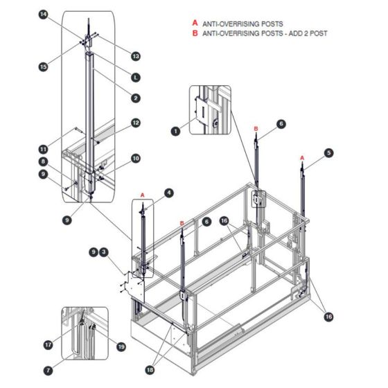 Anti-Overrising Posts - KC Only for Skyjack SJ4740 DC Scissor Lift