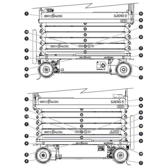 Labels Right & Left Sides for Skyjack SJ4740 E C103007000 - C103999999 DC Scissor Lift