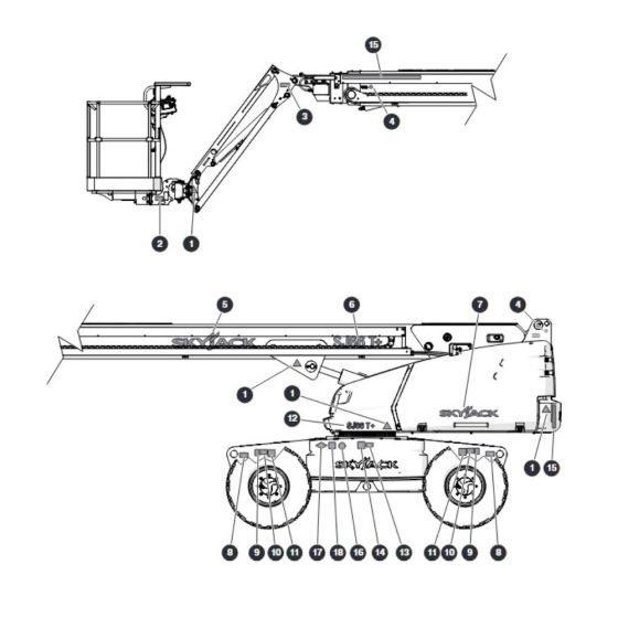Labels - Engine Side for Skyjack SJ66 Tplus Telescopic Boom