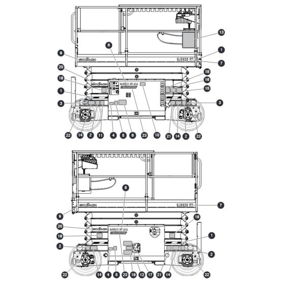 Labels - Right and Left for Skyjack SJ6832 (B200000001 - B200999999) RT Scissor Lift