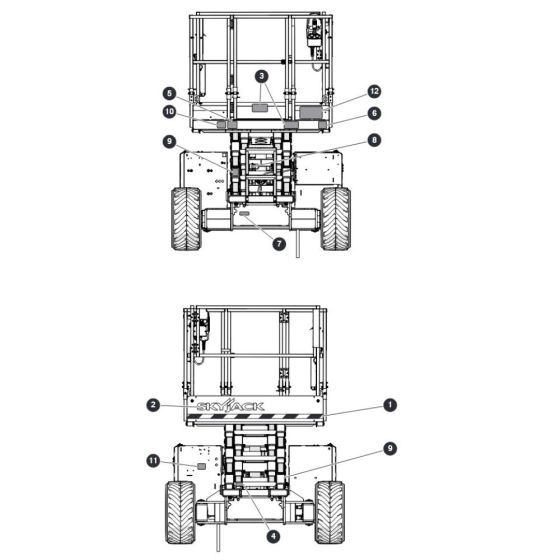 Labels - Front and Rear for Skyjack SJ6832 RTE (B201000001 - B201999999) RT Scissor Lift