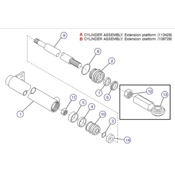 Powered Extension Platform Cylinder (Lock Nut Secured Piston) for Skyjack SJ8831 RT Scissor Lift