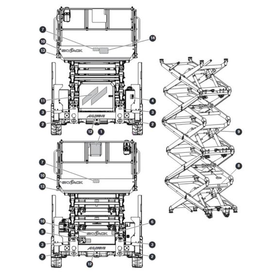 Labels - Front & Back for Skyjack SJ9243 RT Scissor Lift