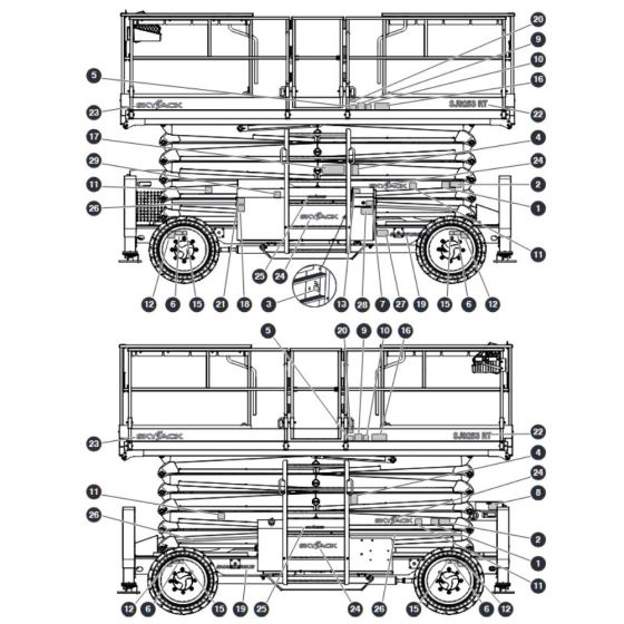 Labels - Left & Right Sides for Skyjack SJ9243 RT Scissor Lift