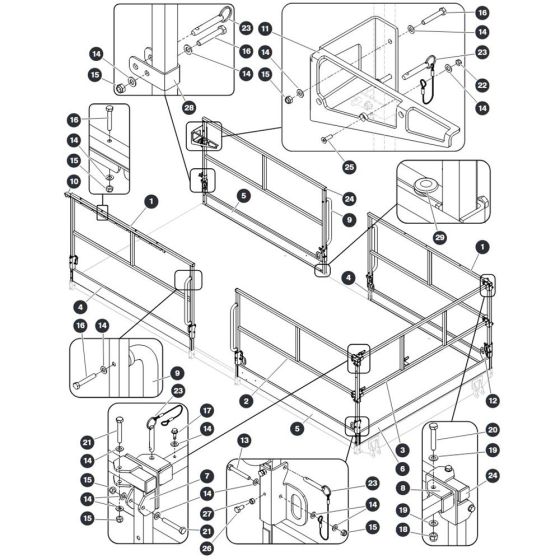 Main Platform Railings - Single Extension Deck for Skyjack SJ9243 RT Scissor Lift