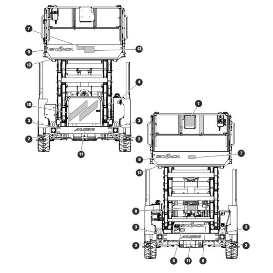 Labels - Front & Back for Skyjack SJ9664 RT Scissor Lift