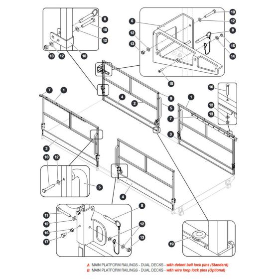 Main Platform Railings - Dual Extension Deck for Skyjack SJ9664 RT Scissor Lift