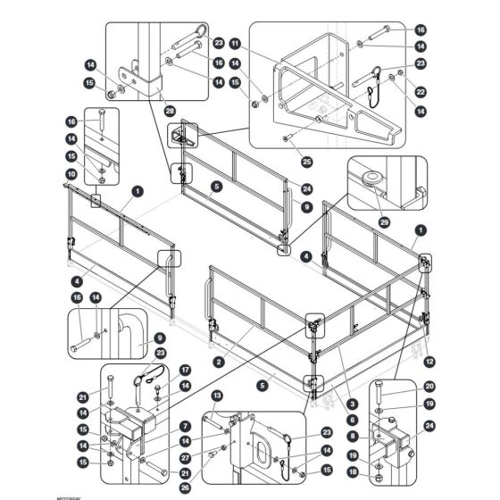 Main Platform Railings - Single Extension Deck for Skyjack SJ9664 RT Scissor Lift