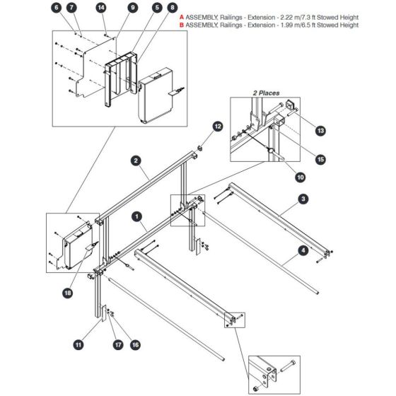 Extension Railing (1.9m Stowed Height) Assembly for Skyjack SJIII 4740 DC Scissor Lift