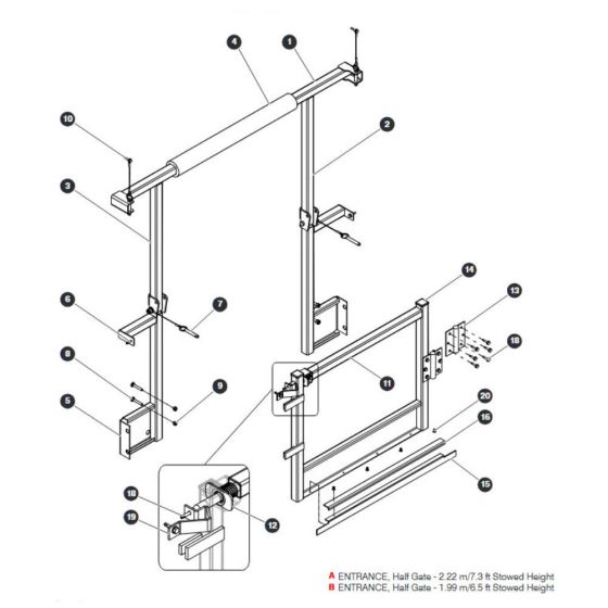 Half Gate Entrance Assembly (1.9M Stowed Height) ANSI/CSA, CE & KC for Skyjack SJIII 4740 DC Scissor Lift