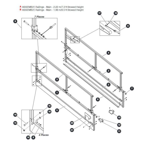 Main Railings (1.9m Stowed Height) Assembly for Skyjack SJIII 4740 DC Scissor Lift