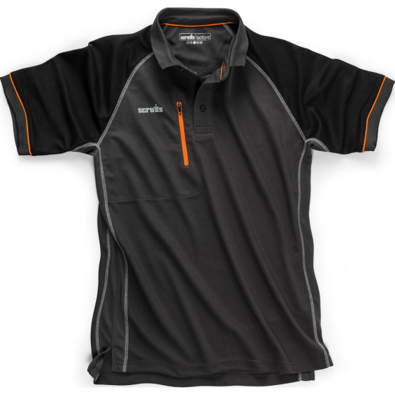 Scruffs Trade Active Polo Shirt Slim Fit Raglan Sleeve Design & Pocket Graphite Lrg
