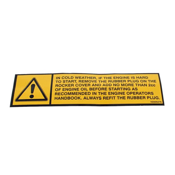 Decal Engine Cold Starting for Winget 100T 150T 175T Mixers - OEM No. V2005276