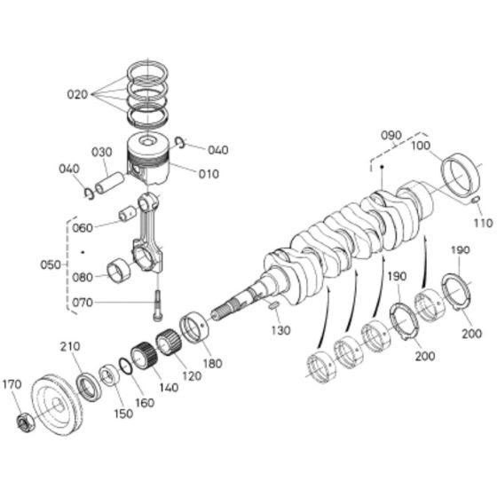 Crankshaft, Piston Assembly for Kubota V2403-M-DI-E3B Engine