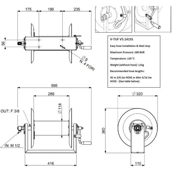 Manual Wind Sr V-Tuf Hose Reel Super Series - 60m - V5.141ss - V-TUF Pressure Washer Parts - V5.141SS