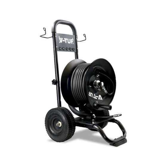 V-Tuf Industrial Trolley Manual Wind Hose Reel - 50m Heavy Duty High Pressure Hose - Msq Fittings - V-TUF Pressure Washer Parts - V5.1453TR-KIT1