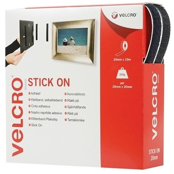 VELCRO Brand Stick On Tape 20mm x 10m Black - 60220