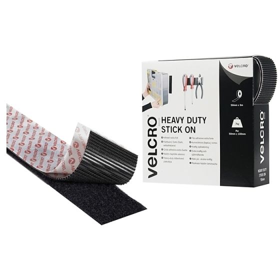 VELCRO Brand Heavy-Duty Stick On Tape 50mm x 5m Black - 60243