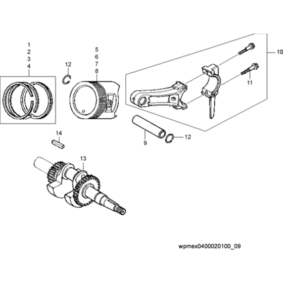 Piston/Crankshaft Assembly for Wacker VP1135A 5000009057 (Honda) Rev.113 Forward Plate Compactor