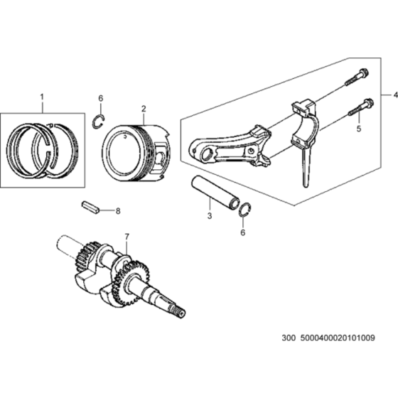 Piston/Crankshaft Assembly for Wacker VP1135A 5000009057 (Honda) Rev.120 Forward Plate Compactor