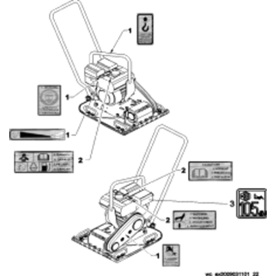 Labels for Wacker VP1340A 5000009031 (Honda) Rev. 100 Forward Plate Compactors