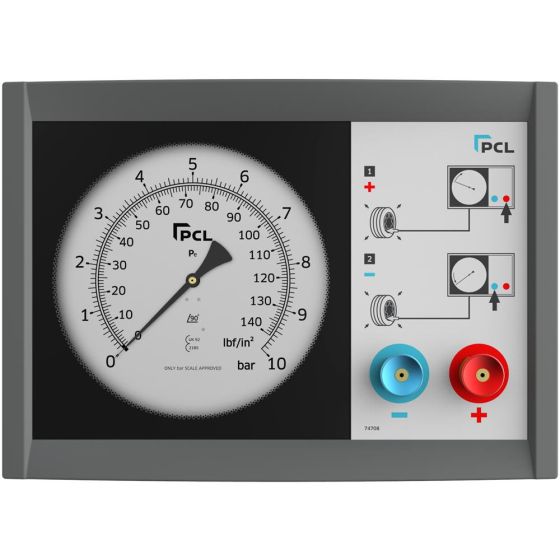PCL Push Button Wall Meter 0-140 Psi & 0-10 Bar 7.6m Air Hose & SCO Connector - WM3H02