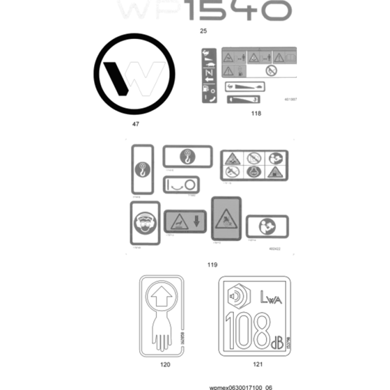 Labels Assy for Wacker WP1540A 5000630017 (Honda) Rev.108 Plate Compactor