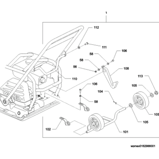 Wheel Assy for Wacker WP1540A 5000630046 (Honda) Rev.100 Plate Compactor