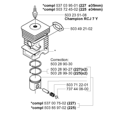 Cylinder Piston for Husqvarna 227 L