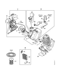 Rewind starter, Fuel tank for Stihl HT 135 Pole Pruner