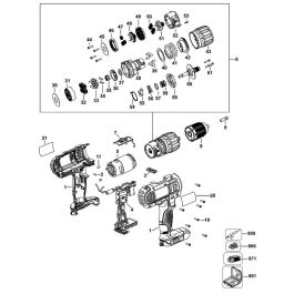Main Assembly for DeWalt DCD776 Type 20 Cordless Drill