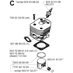 Cylinder Piston Assembly for Husqvarna 242 Chainsaws