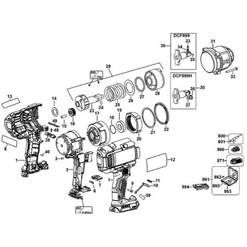 Main Assembly for DeWalt DCF899 Type 3 Impact Wrench L S Engineers
