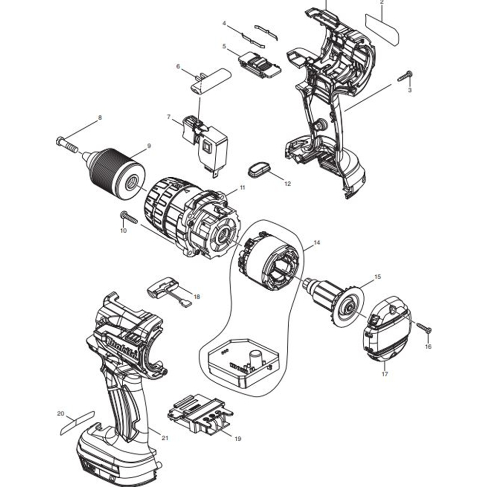Main Assembly for Makita DDF481Z Cordless Driver Drill L S Engineers