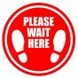 Please Wait Here - Red Footprint Circular Floor Sticker