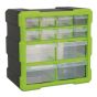 Cabinet Box 12 Drawer - Hi-Vis Green/Black Sealey Part No. APDC12HV