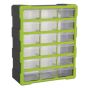 Cabinet Box 18 Drawer - Hi-Vis Green/Black Sealey Part No. APDC18HV