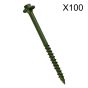 7.0mmx200mm Hex Head Drive TimberScrews, Green Organic Finish (pack of 100)