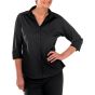 Ladies Blouse 3/4 Sleeve Curved Hem Polyester / Cotton Fabric Black 10