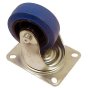 3" Blue Rubber Swivel Castor Wheel. Diam: 105 x 79mm, Fixtures: 80 x 60mm